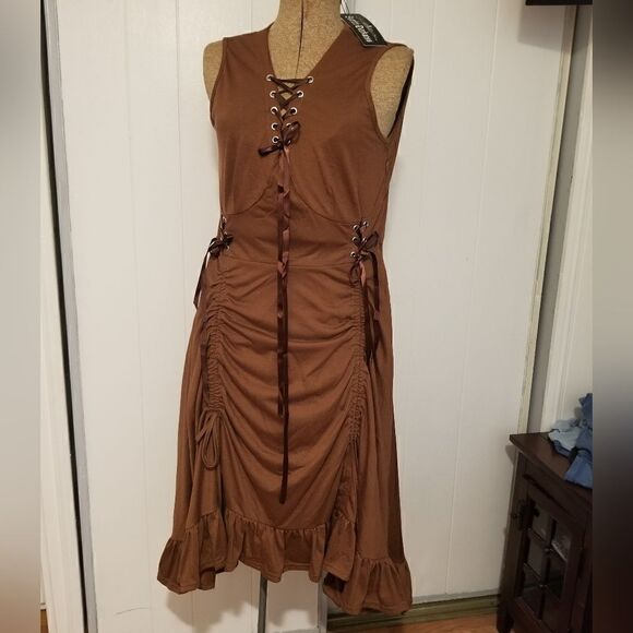 WOMEN'S Steampunk Gothic Victorian Dress, Brown new with original Package - Picture 12 of 16